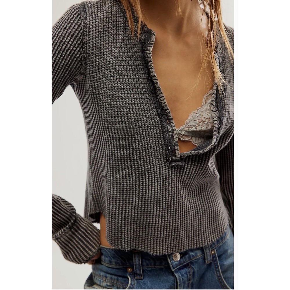 Free People FP One Colt Thermal Washed Charcoal Grey Size XS Grunge Plunge